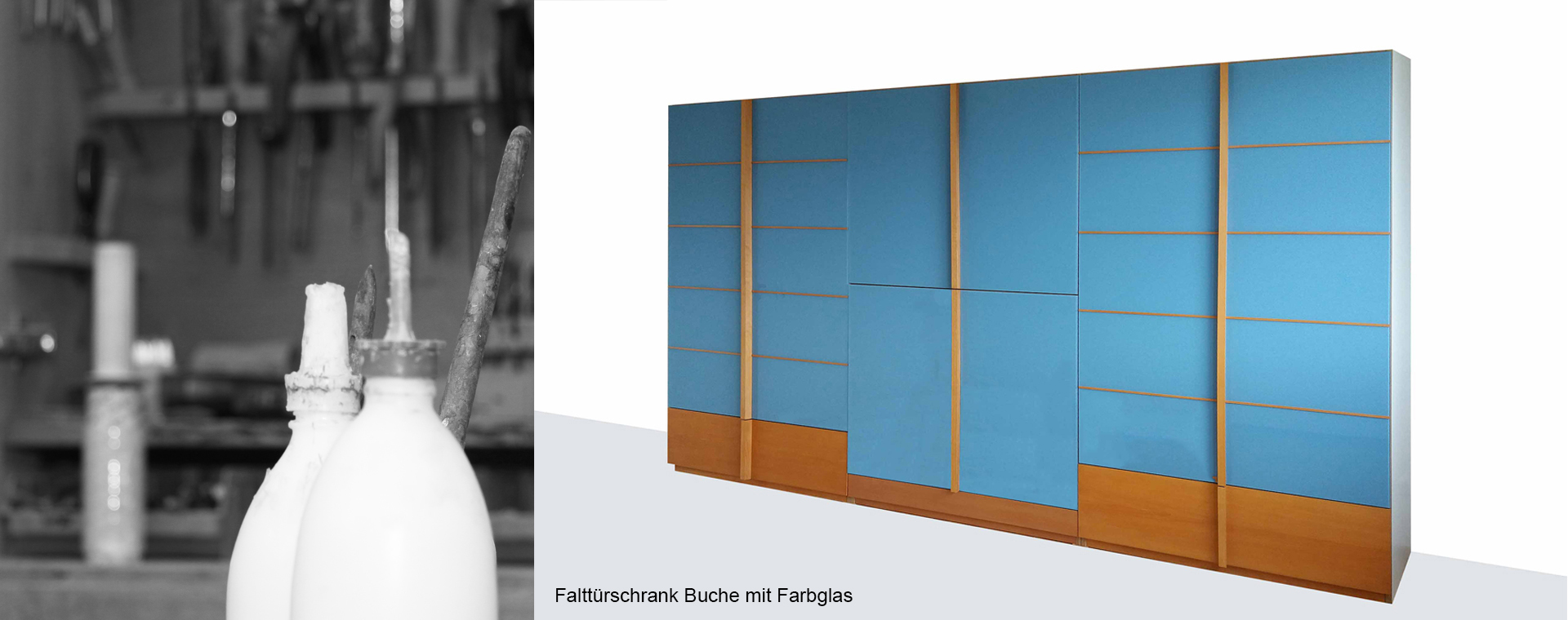 Falttuerschrank Buche Farbglas